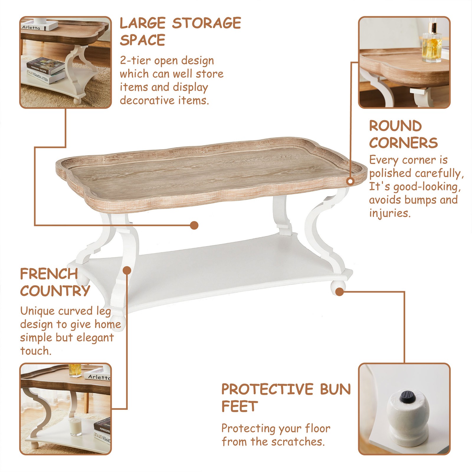 COZAYH Round Rustic Accent Table Wood Nightstand End Table, White (Open Box)