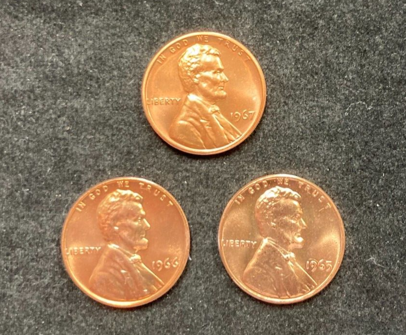 1965, 1966, & 1967 SMS Lincoln Cent set Flat Rate Shipping