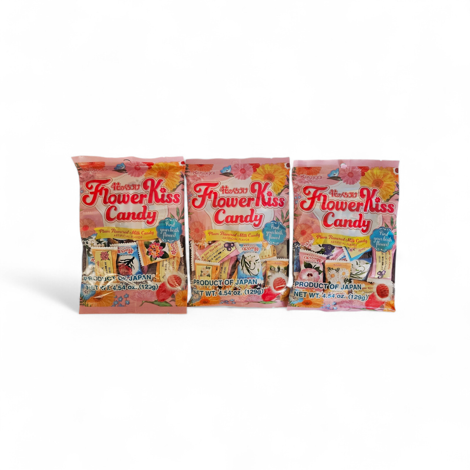 Japanese Kasugai Flower Kiss Candy - Plum Flavored Milk Candy 4.54oz / 3 Packs