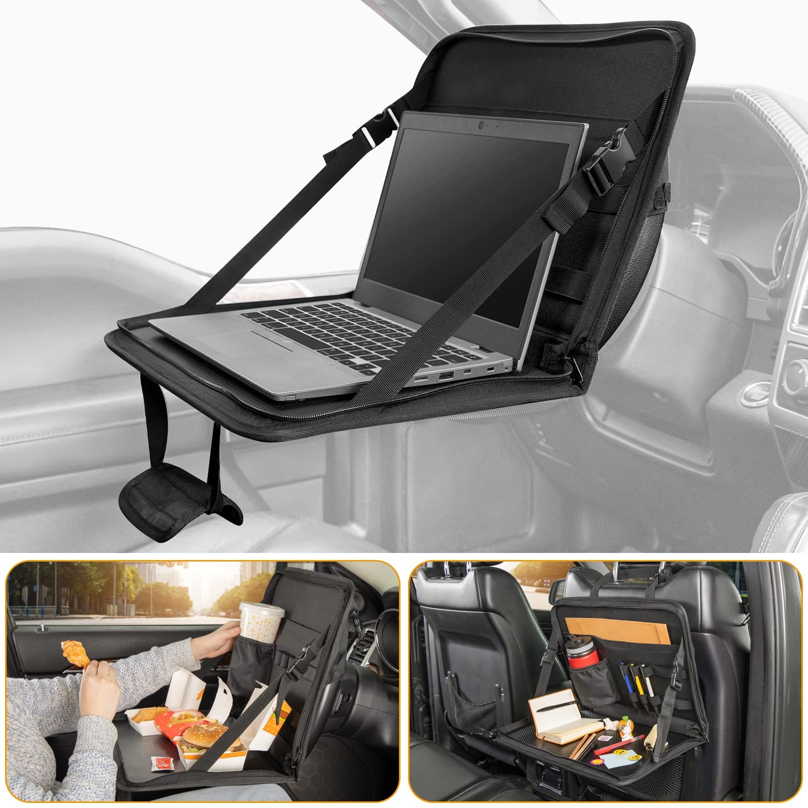 3 in 1 Steering Wheel Eating Tray, Car Back Seat Laptop Desk, Multifunctional...