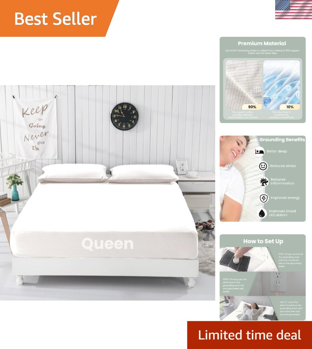 Conductive Grounding Fitted Sheet in Off White - 90% Cotton & 10% Silver Fiber