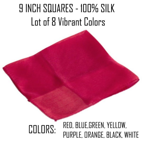 SILK 100 % - 9 INCH SQUARE - LOT OF 8 COLORS