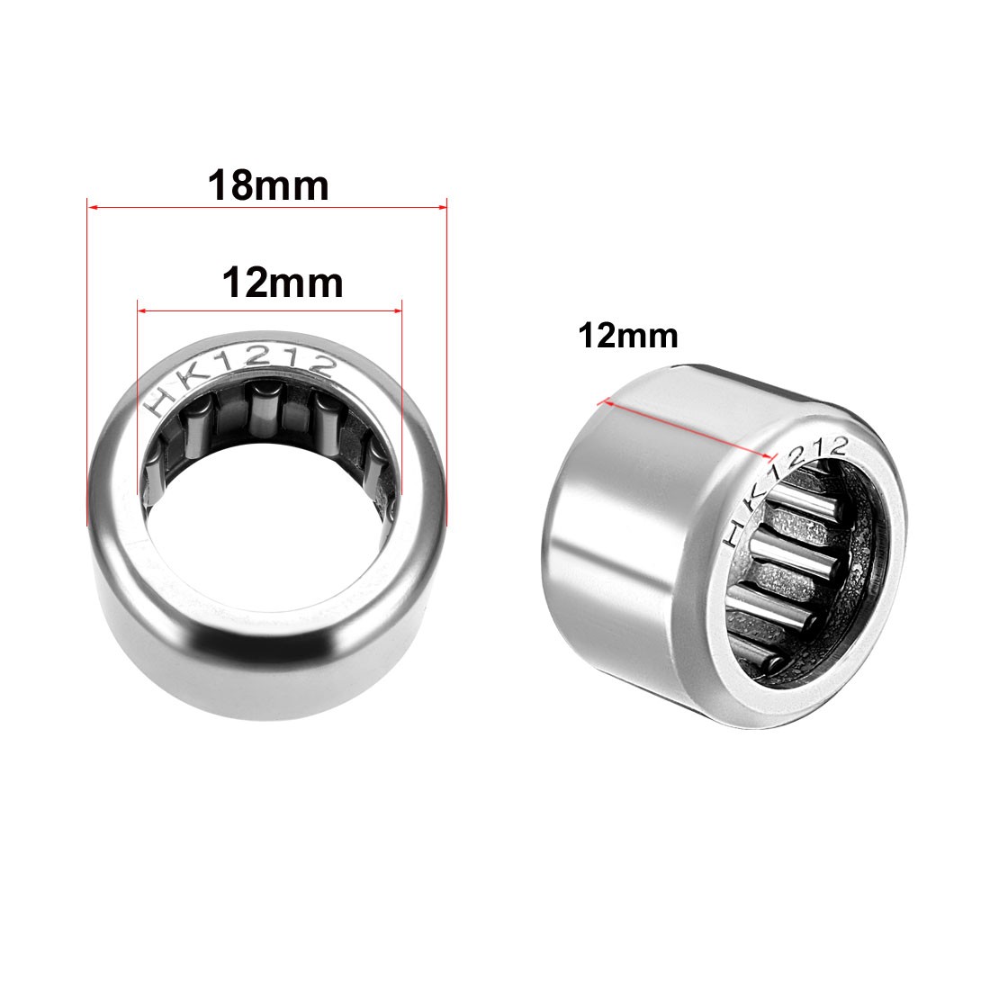 5Pcs HK1212 Drawn Cup Needle Roller Bearings Open End 12mm Bore Dia 18mm OD 12mm
