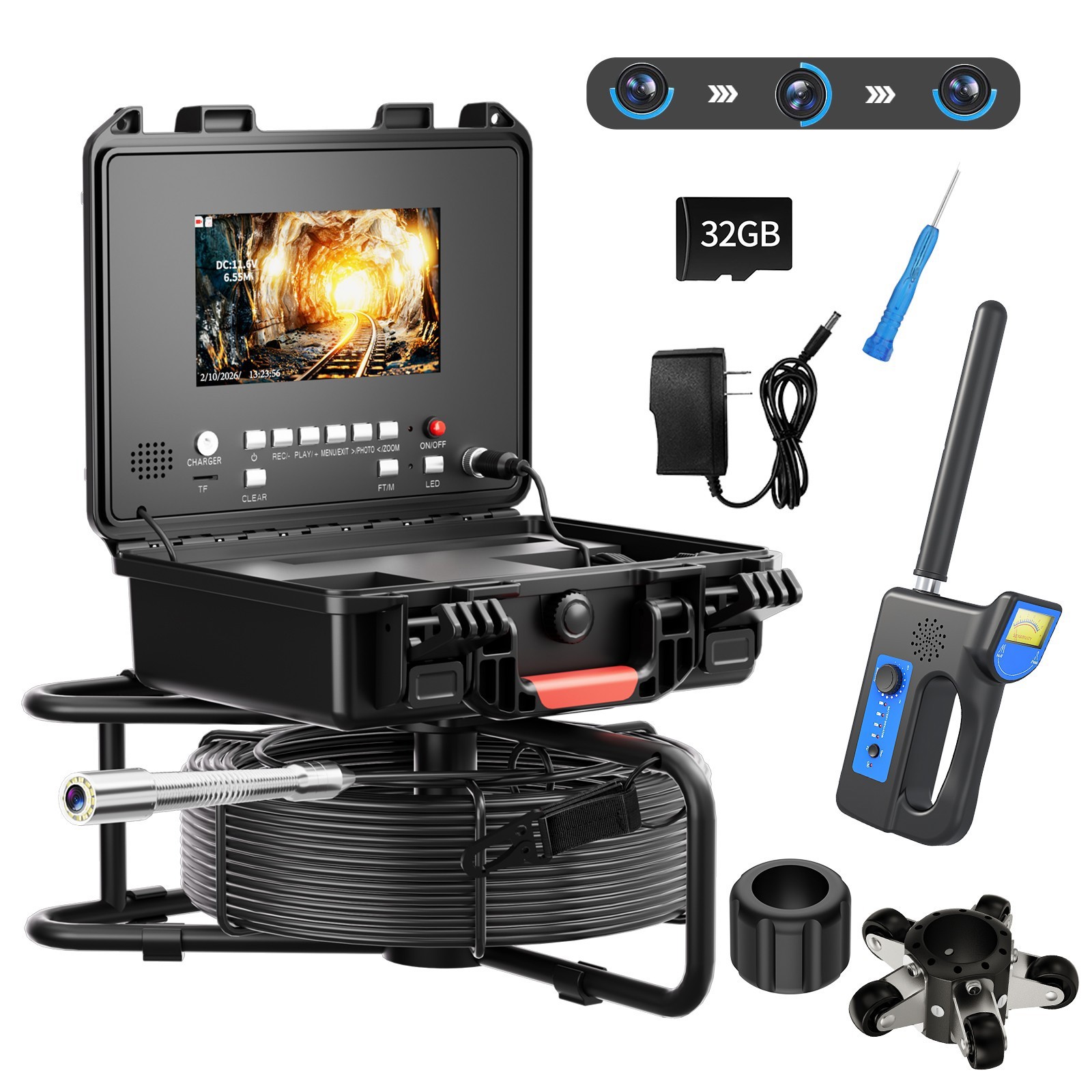 40m Pipe Inspection Camera w/ Locator Self-leveling Meter Counter 7" Monitor