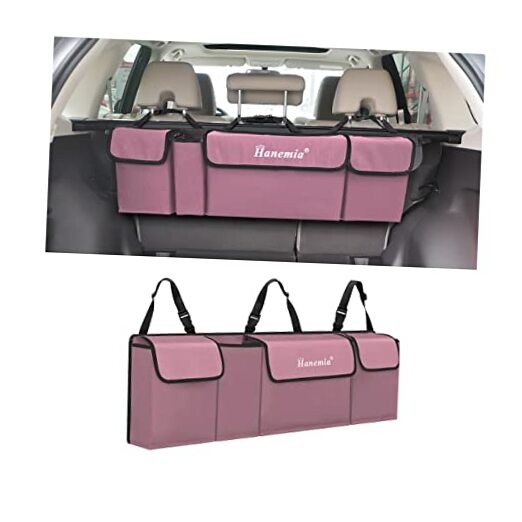 Car Trunk Organizer, Backseat Hanging Storage with 4 Large Pockets, Pink