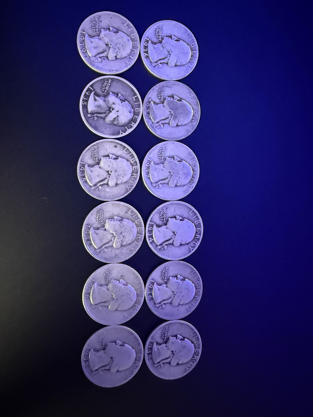 12 Washington Quarters 1934-1939 Silver