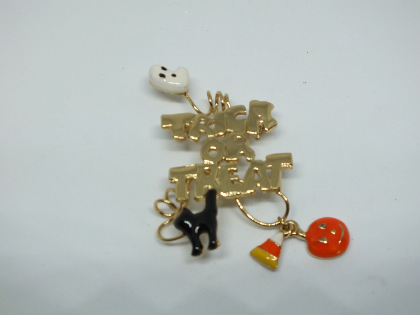 Beautiful Brooch Pin Halloween "Trick or Treat" Ghost Cat Pumpkin Candy Corn