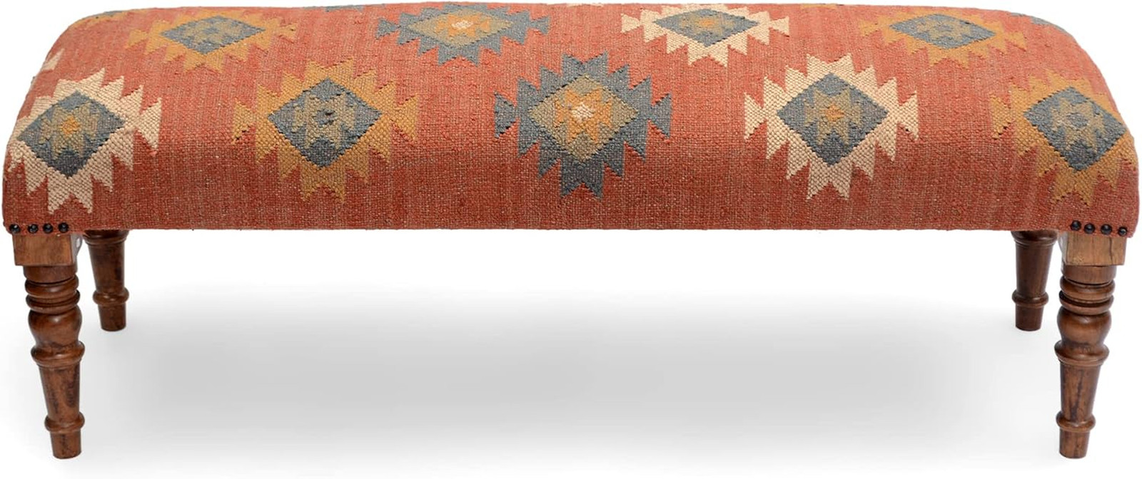 Stylish Acacia Wood Upholstered Bench with Jute Fabric - Multi-Purpose Ottoman