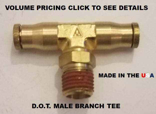 BRASS FITTINGS QUICK CONNECT DOT AIR BRAKE  3/8 X 1/4 MALE BRANCH TEE