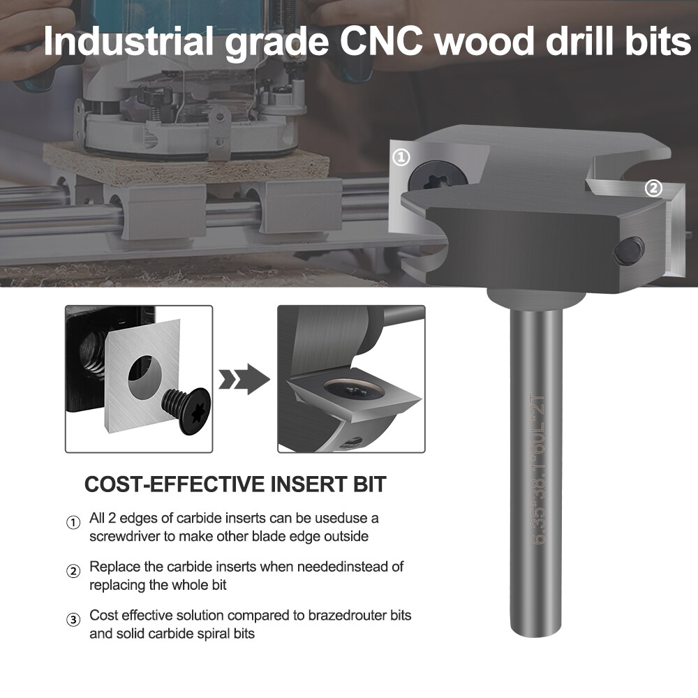 CNC Spoilboard Surfacing Router Bit 1/4 Shank 1-1/2'' Insert Wood Planer Bit