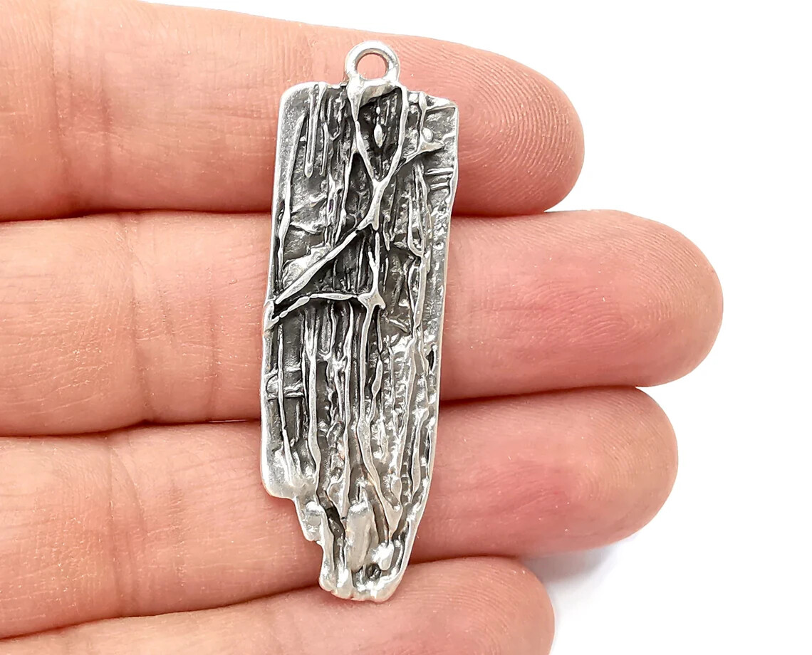Wood Bark Charms Antique Silver Plated Charms (49x16mm) G28061