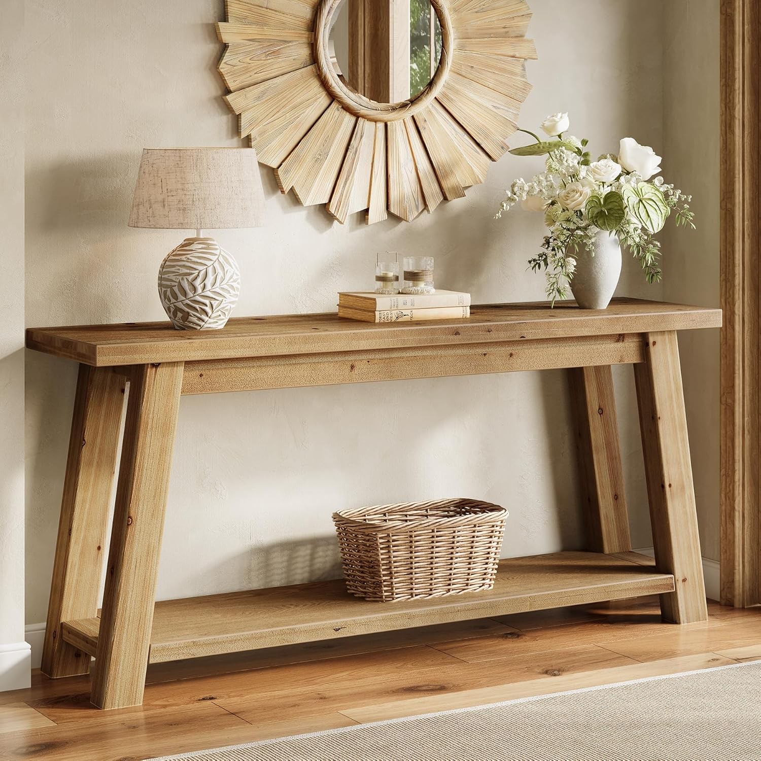 70.9" Solid Wood Console Table Entryway 2-Tier Sofa Table Behind Couch Farmhouse