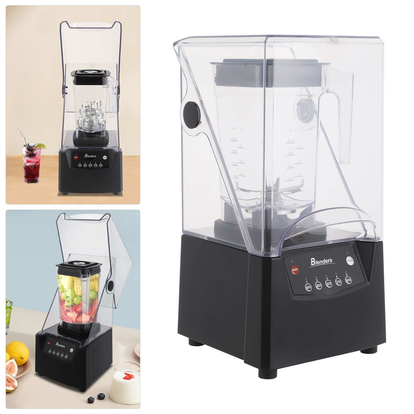 Commercial Soundproof Cover Blender Fruit Juicer Smoothie Ice Crusher Machine