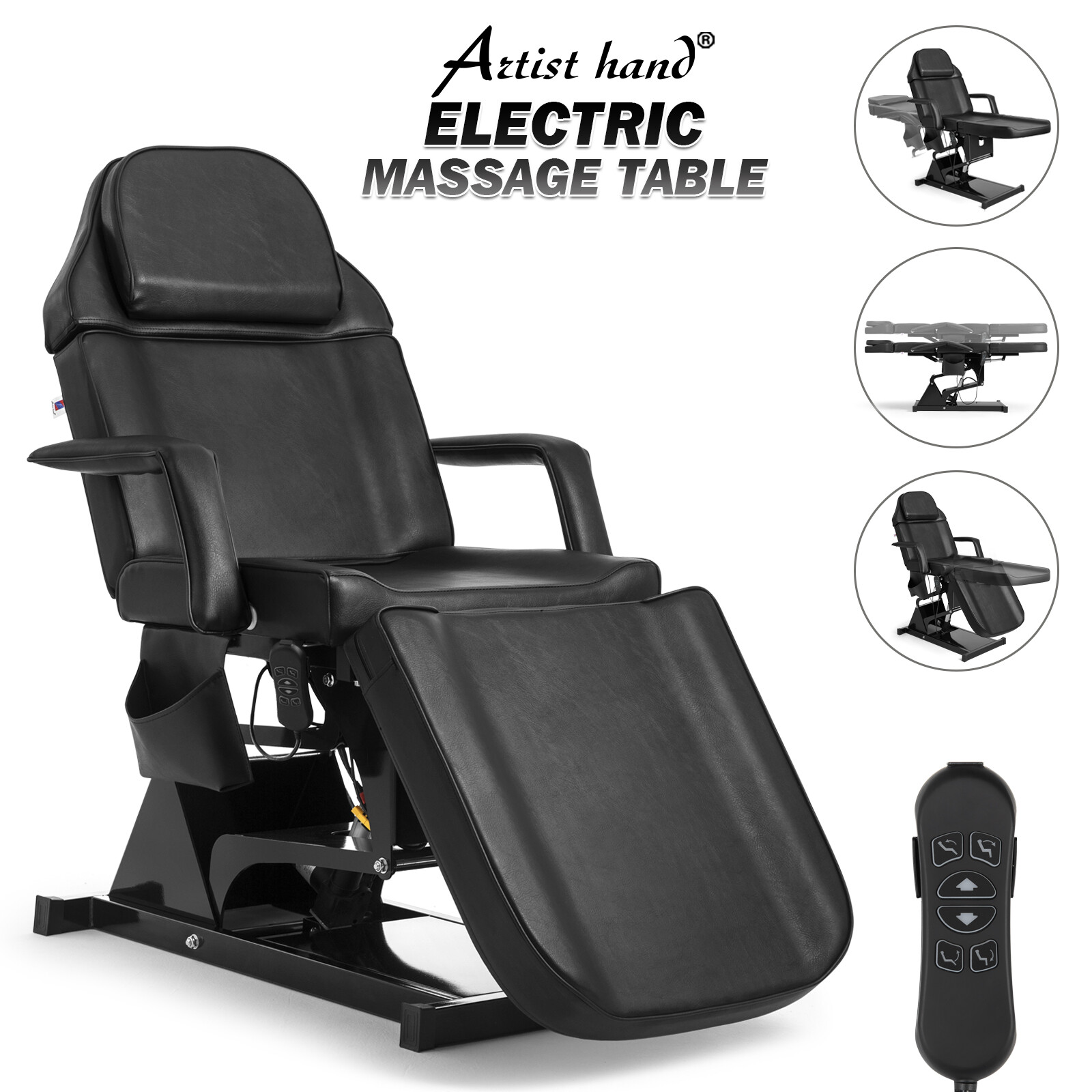 3 Motors Black Electric Massage Table Facial Beauty Bed Salon Spa with RC