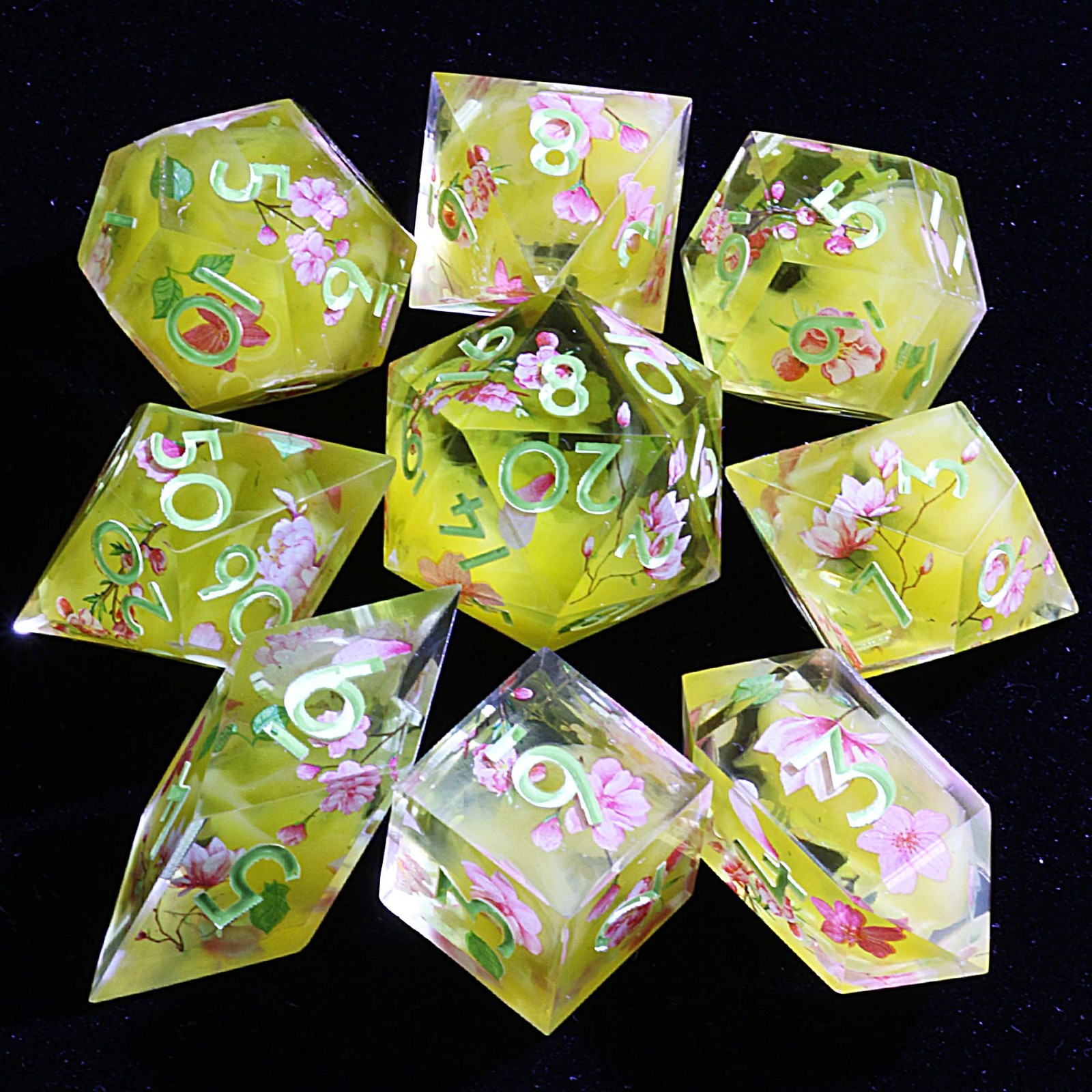 9 Polyhedral Resin Sets Dice D and D Golden Haze Sakura for Dungeons Dragons RPG