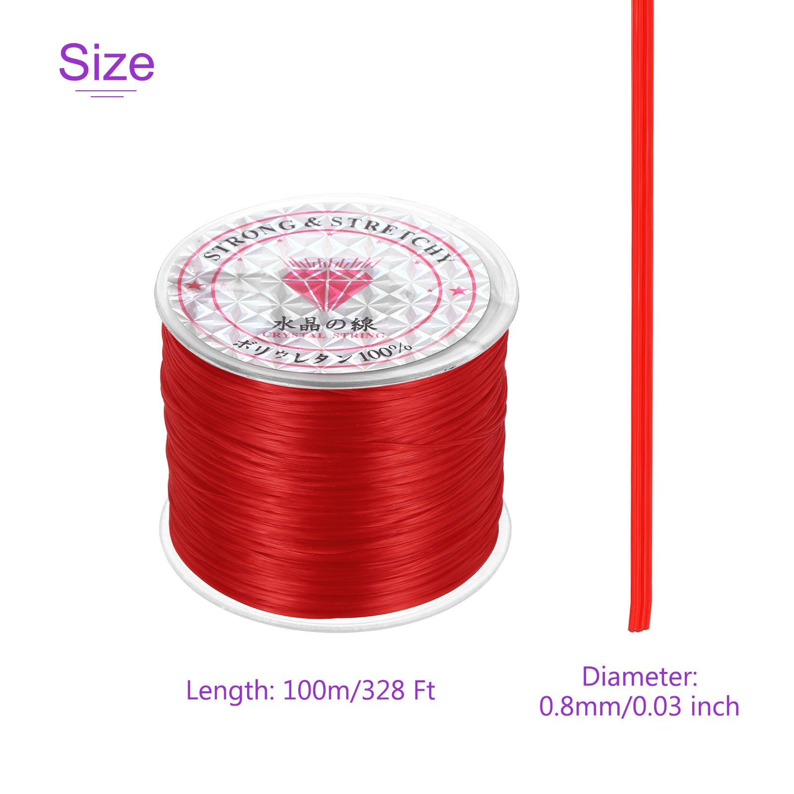 3 Rolls Elastic String for Bracelets, 0.8mm Stretch Bead Cord Red, 100m