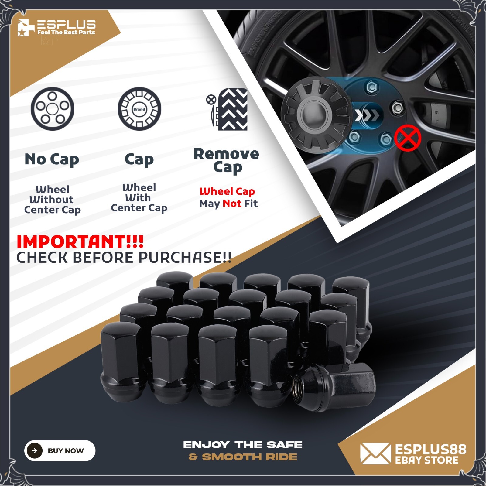 24 XL Ford OEM Cone Seat Lug Nut Black M14x1.5 Fit 2015-25 Expedition/F150/Lobo