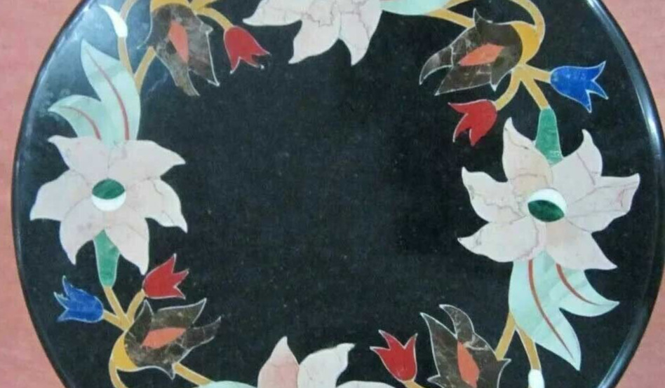 18" Black Marble Round Coffee Table Pietradura Inlay Art Handmade Work Home Deco