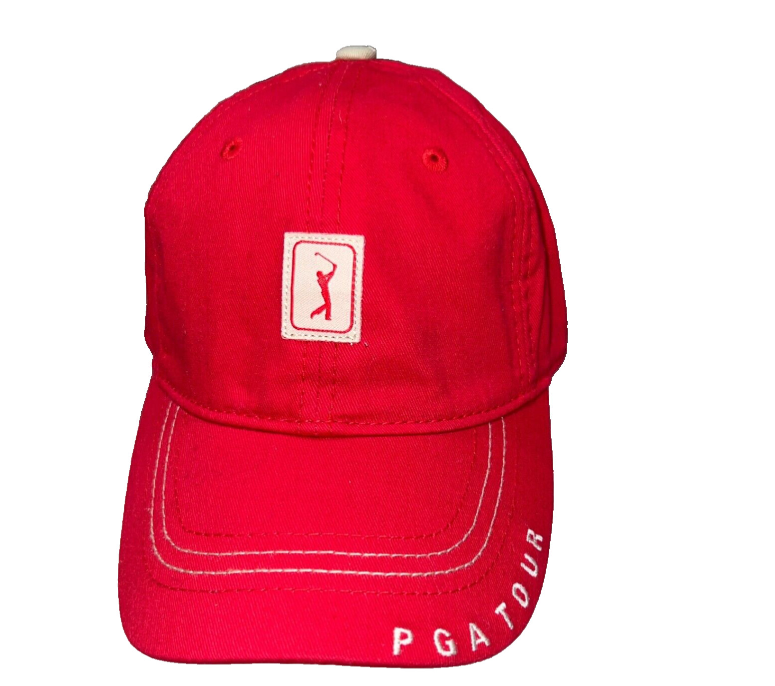 PGA Tour Official Logo Patch Emblem on Red Hat Cap Hook Loop PGA Brand