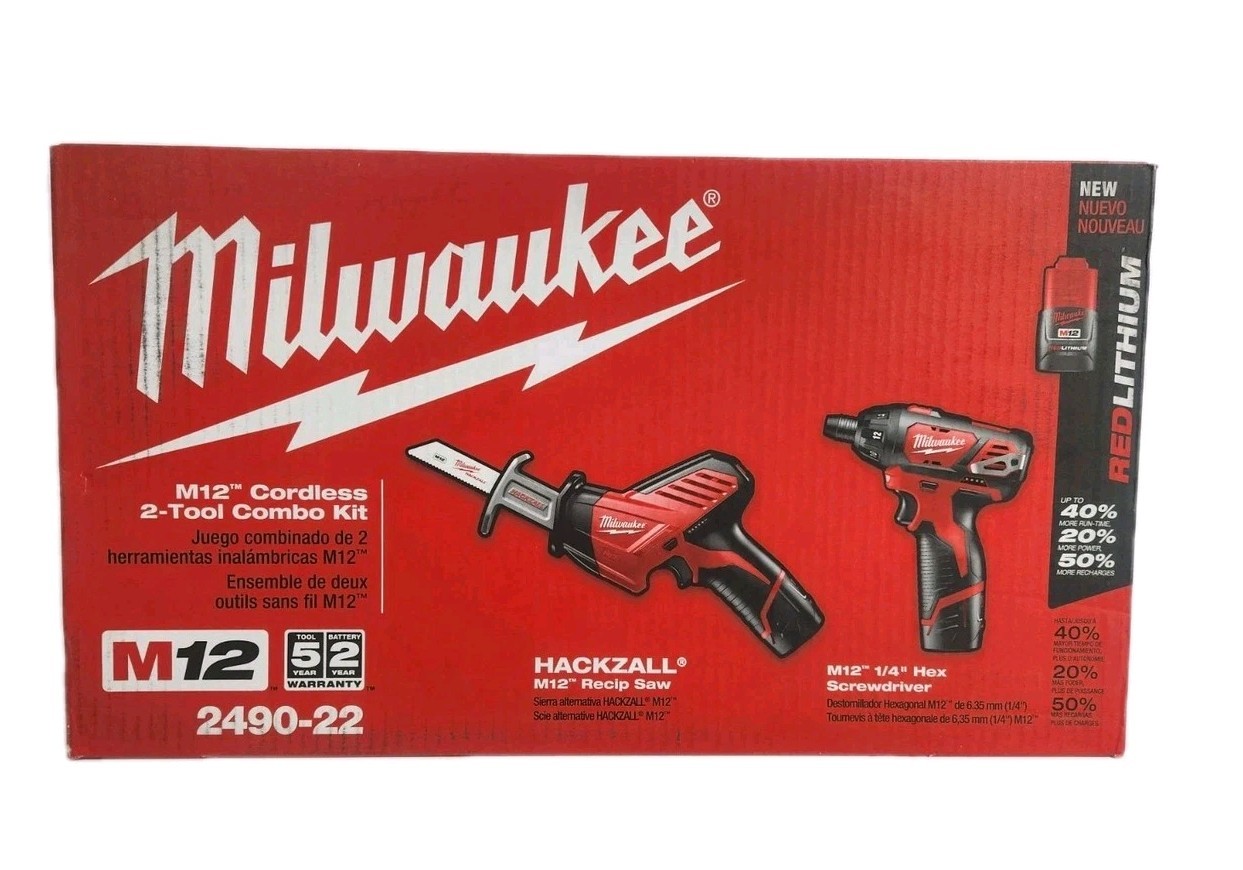 Milwaukee 2490-22 Combo 2 Tool Kit 12V Cordless w/ 1.5 Ah Batteries, Charger Bag