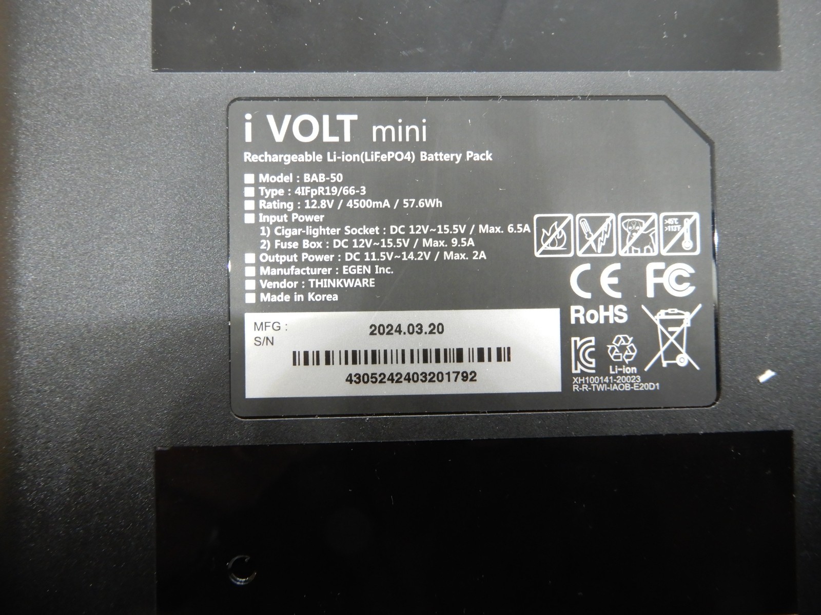 THINKWARE iVolt Mini External Dash Cam Battery (BAB-50)