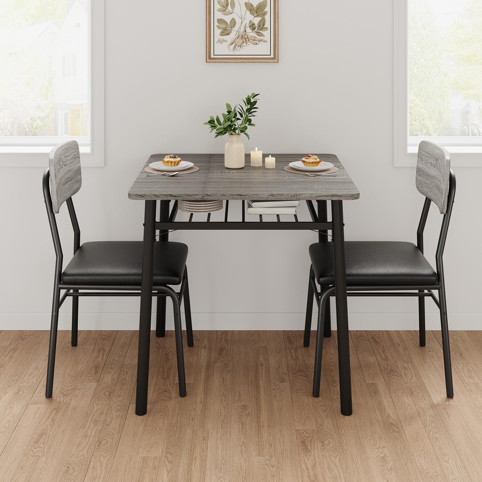 Set for 2 Dining Table Kitchen Table with 2 Chairs for Small Space Apartment