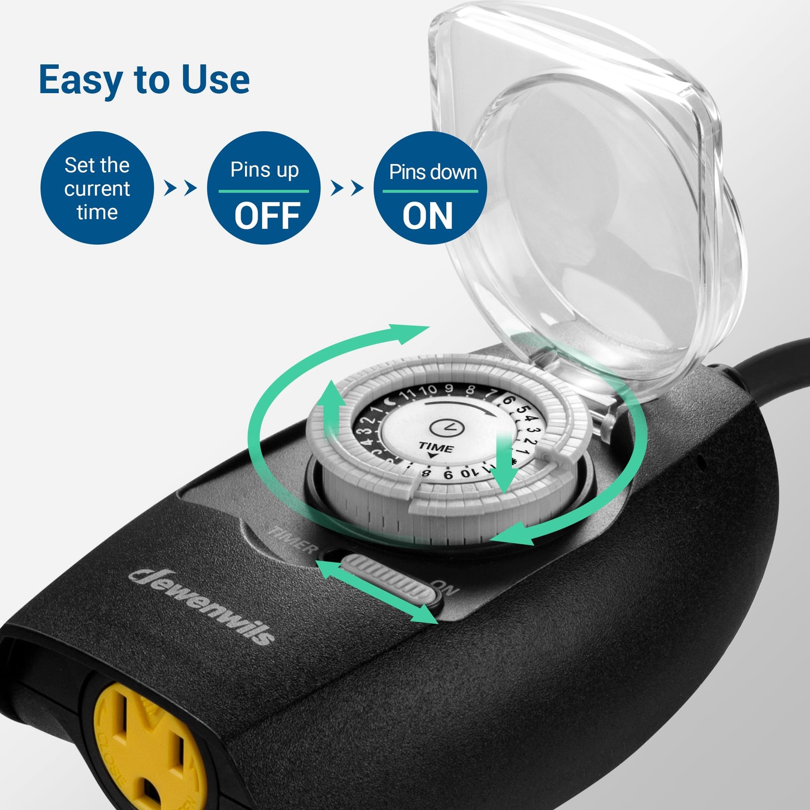 DEWENWILS Outdoor Light Timer Waterproof, 24-Hour Programmable Plug in Black