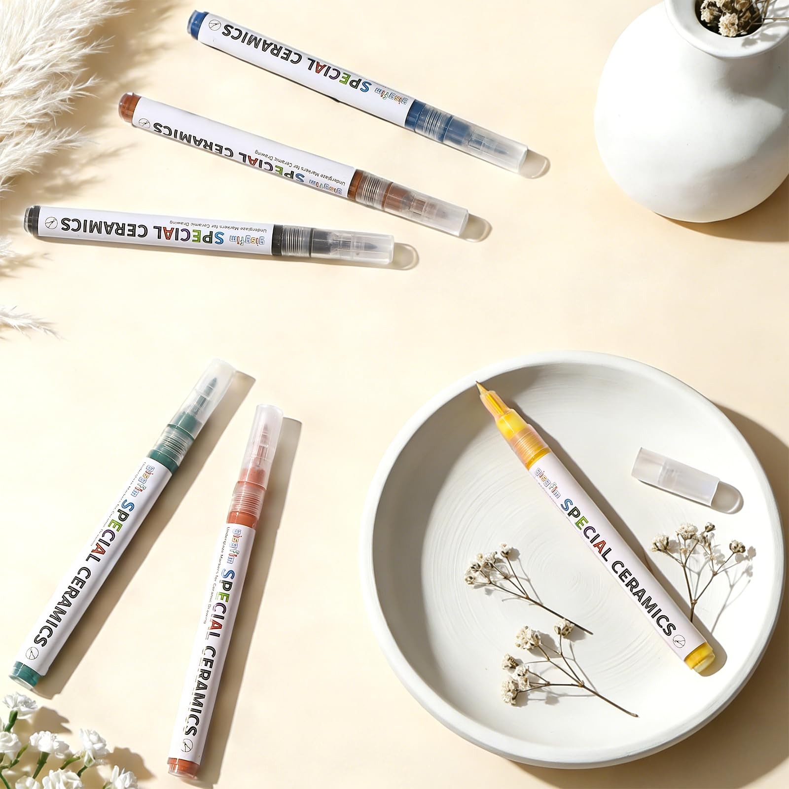 6 Pcs Underglaze Colored Pen for Pottery Ceramics Underglaze Marker DIY Ceram...