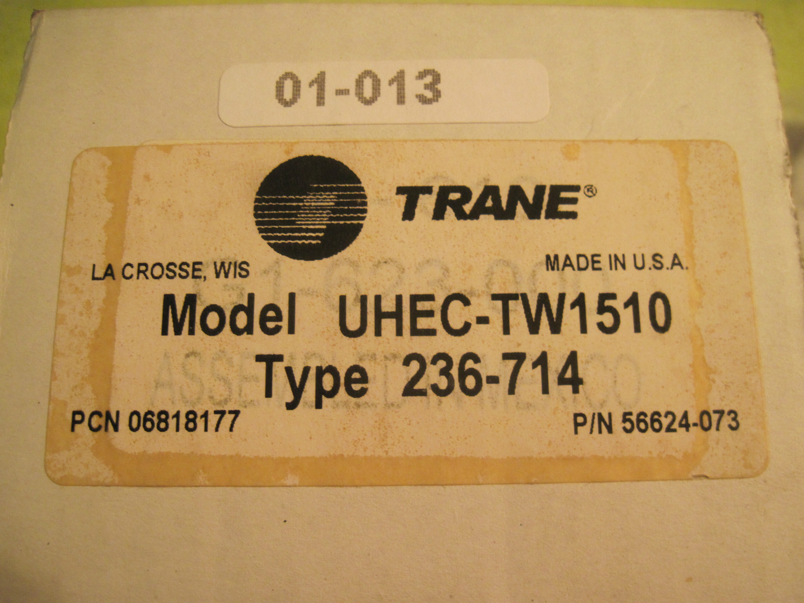 Trane UHEC-TW1510 Line-Voltage Thermostat Type 236-714 P/N 56624-073