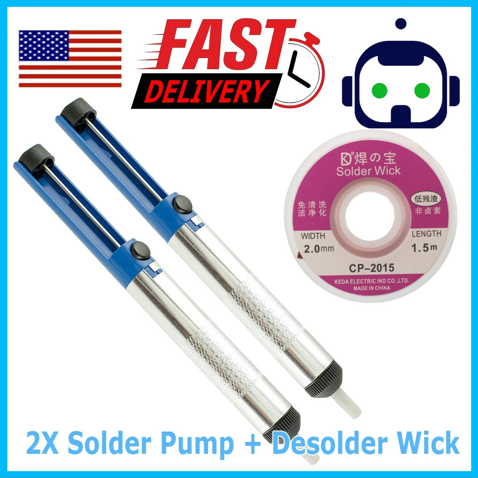 2x Solder Sucker Desoldering Pump Soldering Iron Suction Removal Tool Braid Wick