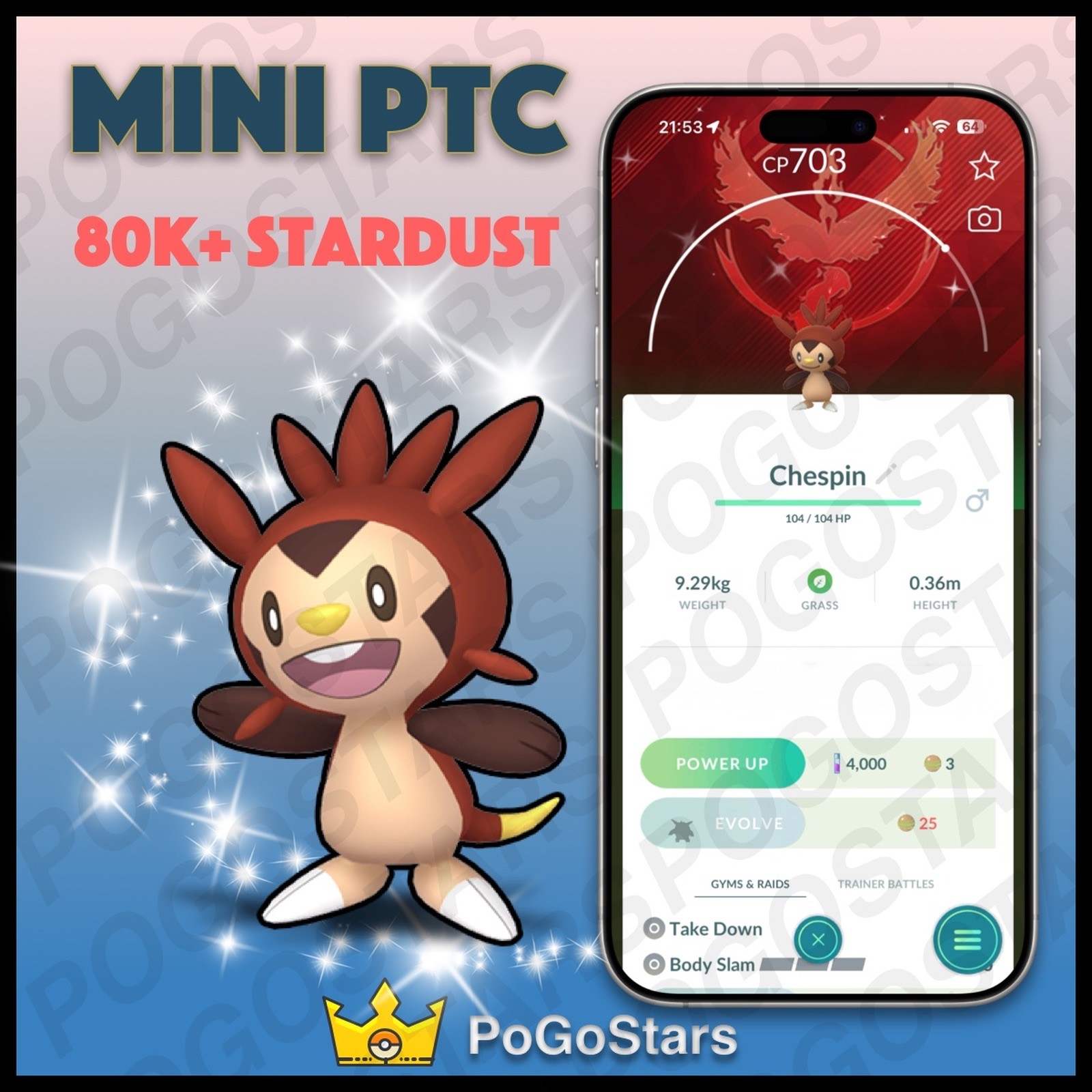 Pokémon PTC Go - Shiny Chespin - Team Valor✨Special Background✨