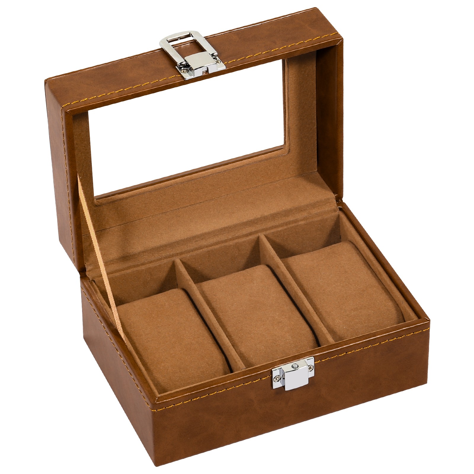 Luxury 3 Slot Leather Watch Box, Glass Top Display Case, Gift Ready
