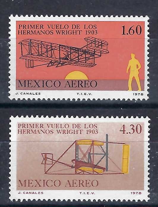 Mexico 1978 2v MNH The 75th Anniversary of First Powered Flight Planes Aviation