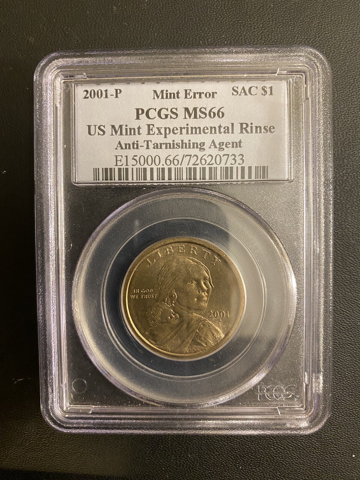 2001-P $1 Sacagawea-US Mint Experimental Anti-Tarnishing Rinse MS66 PCGS