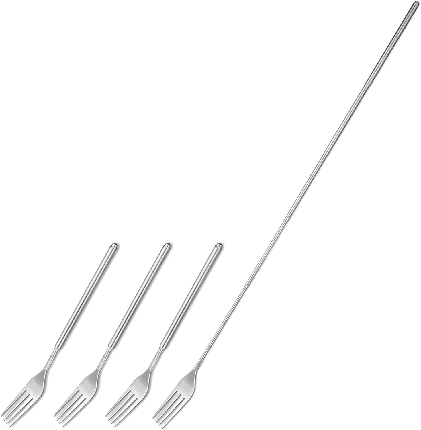 4 Pcs Extendable Forks, 9 to 25.4 Inch Adjustable Stainless Steel Long Fork for