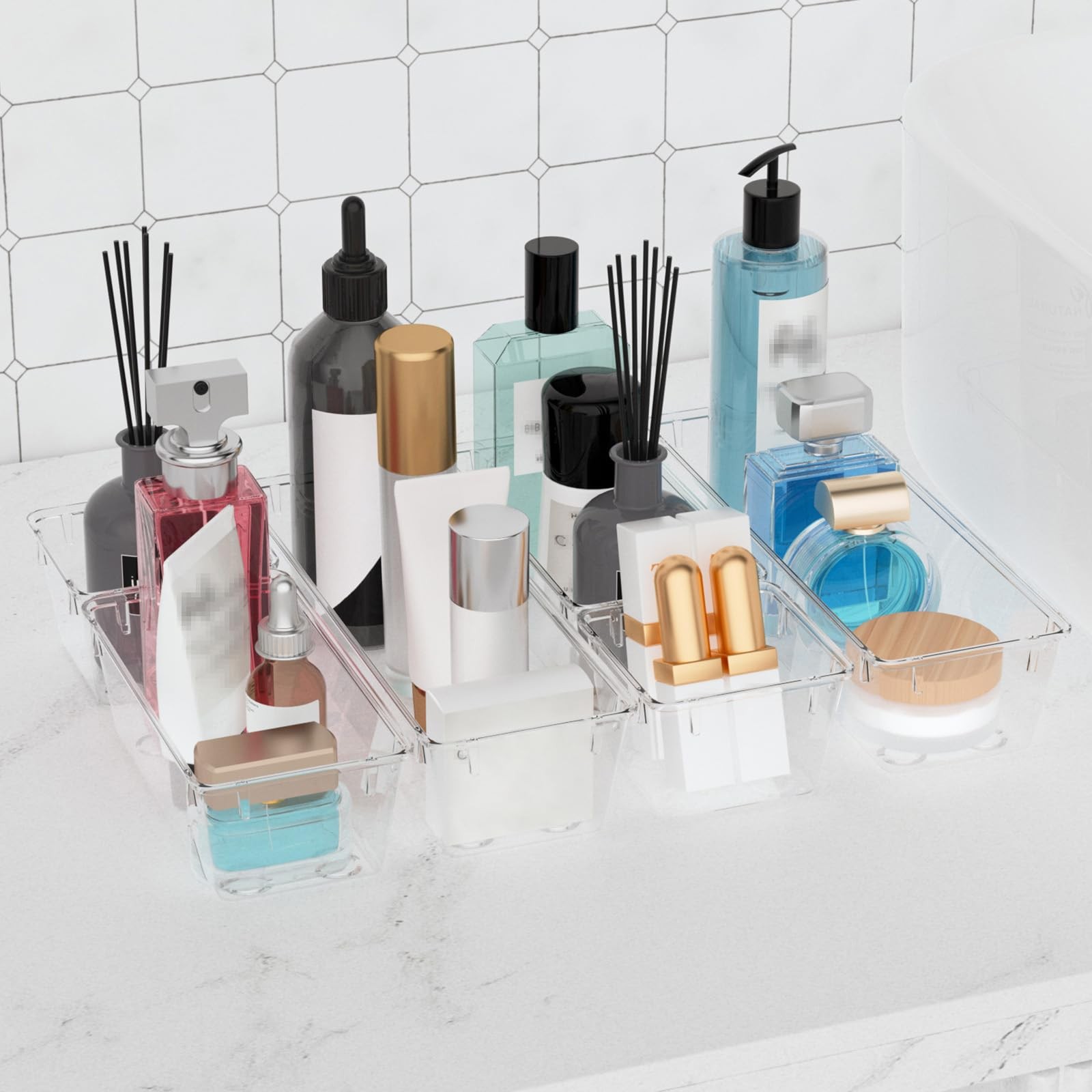 WOWBOX 6 Pack Clear Drawer Organizer Set, Acrylic Drawer Storage Trays, Stora...