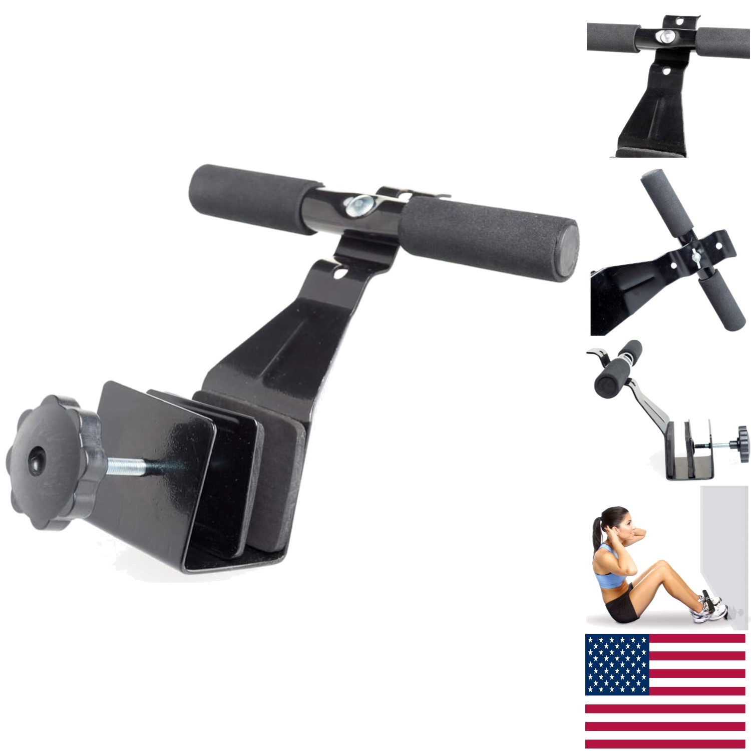 Adjustable Doorway Sit-Up Bar in Black - Sturdy & Space-Saving Fitness Gear