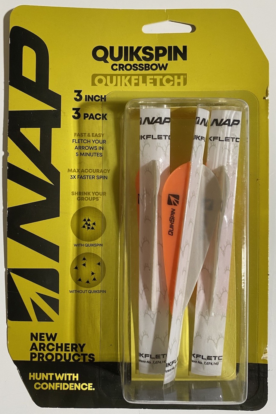 NAP Crossbow Quikfletch QuickSpin White/Orange 3" Fletch 3 Pack - Barnett BearX