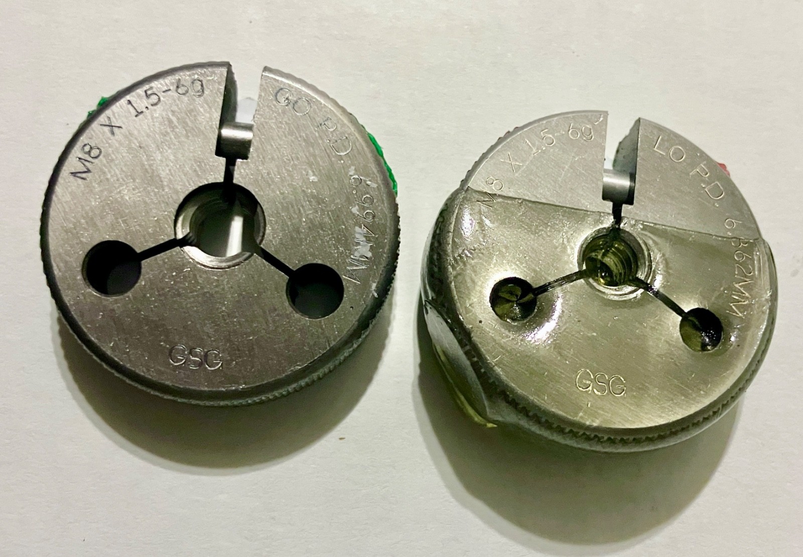 GSG M8 X 1.5 6g METRIC THREAD RING GAGES 8 GO NO GO P.D.'S = 6.994 & 6.862
