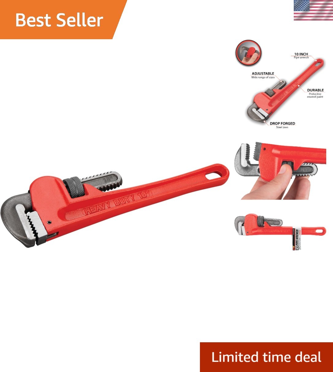 Durable 10-Inch Pipe Wrench - Ergonomic & Adjustable Design for Tough Jobs