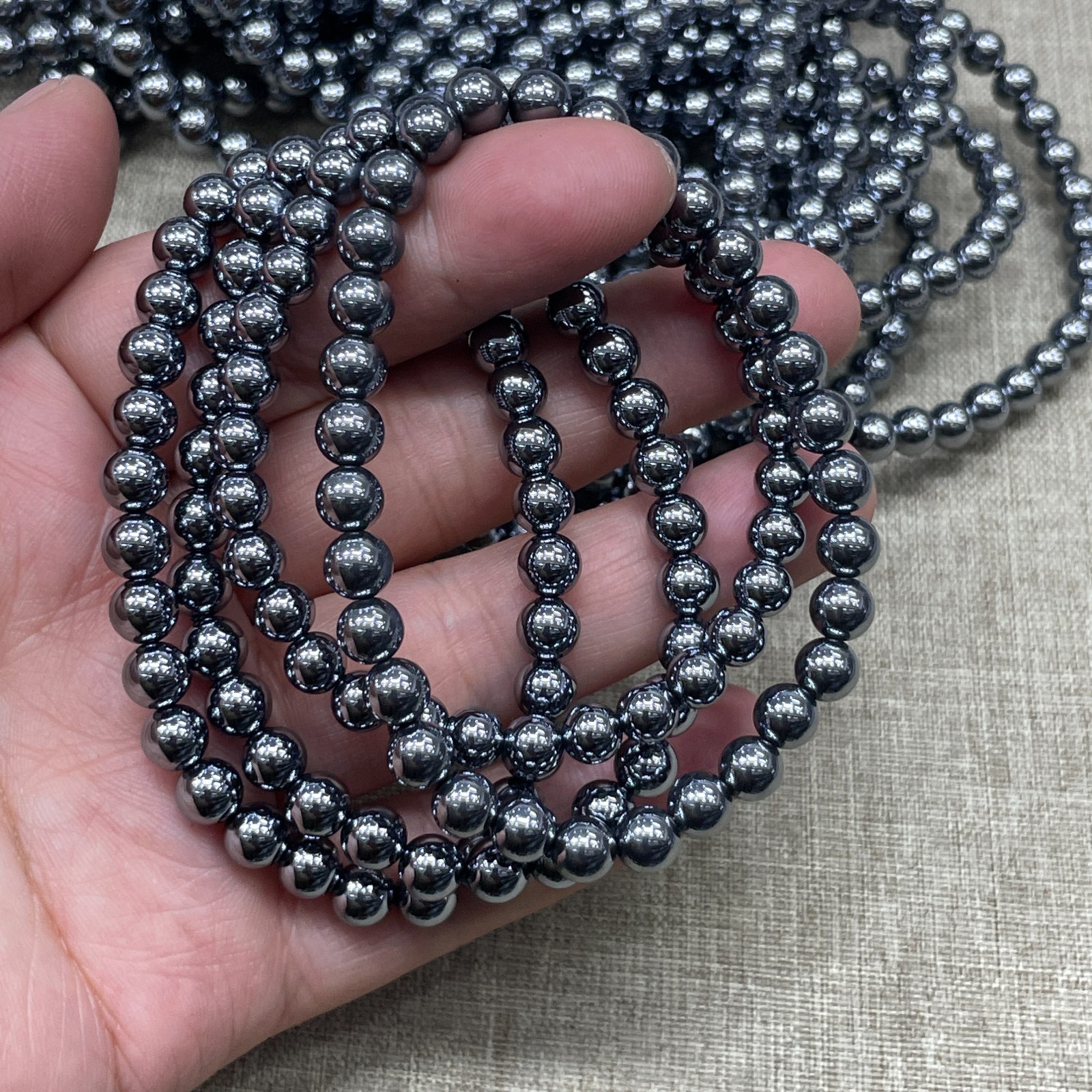 Wholesale 1 Pcs terahertz Stone ball beads 6mm 7.5" crystal Stretch Bracelet
