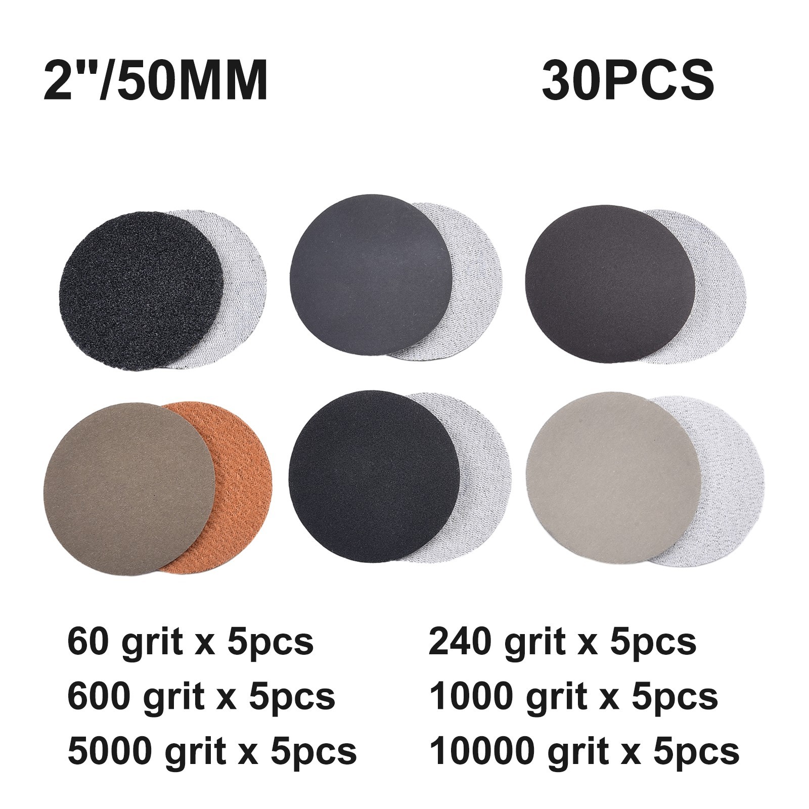 30PCS Sand Paper 60/240/600/1000/5000/10000 Grit Sanding Wet&Dry Round
