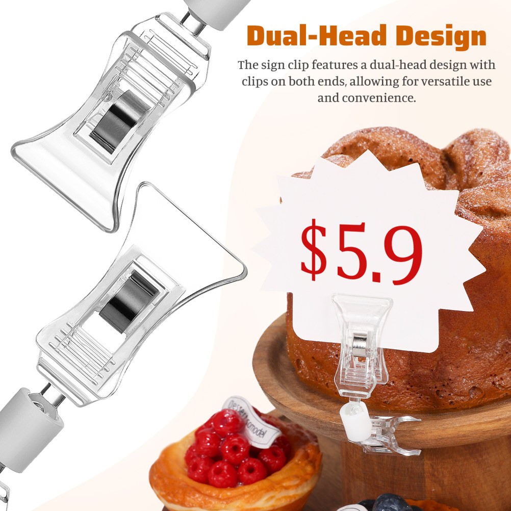 20Pcs Reusable Clear Plastic Double Headed Label Clips for Sign Holders