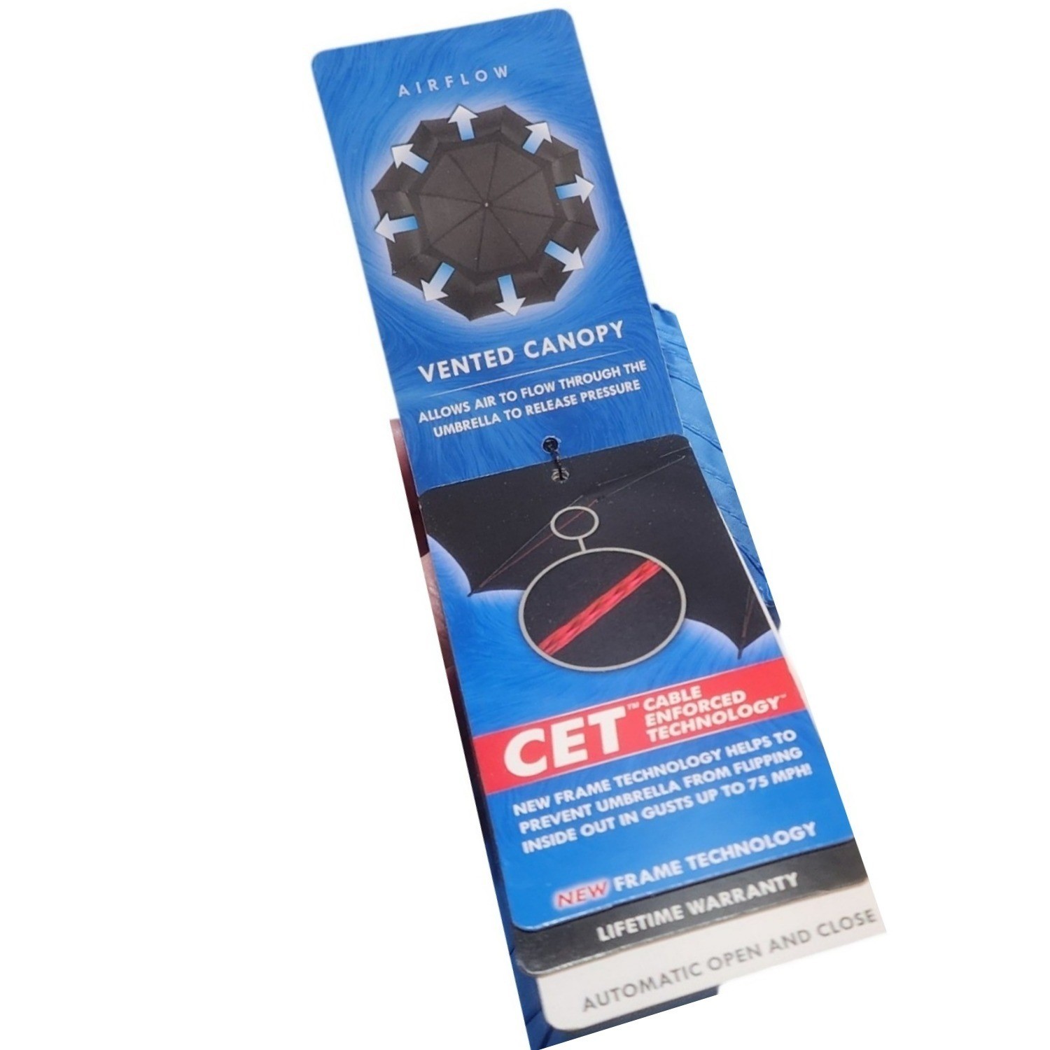 NWT Shedrain Vortex Blue Windproof Automatic Open Close Mens Umbrella