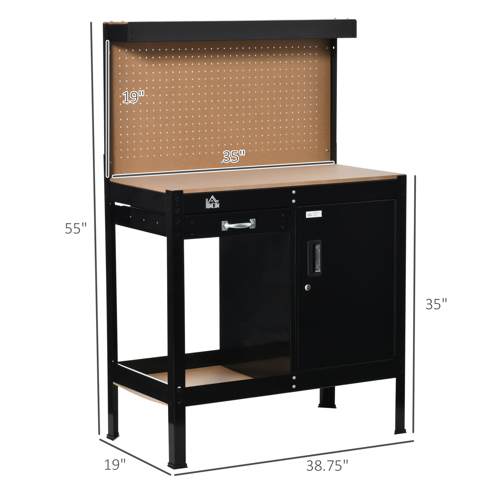 Garage Tool Storage Desk Work Bench Workshop Table with Drawer & Peg Board