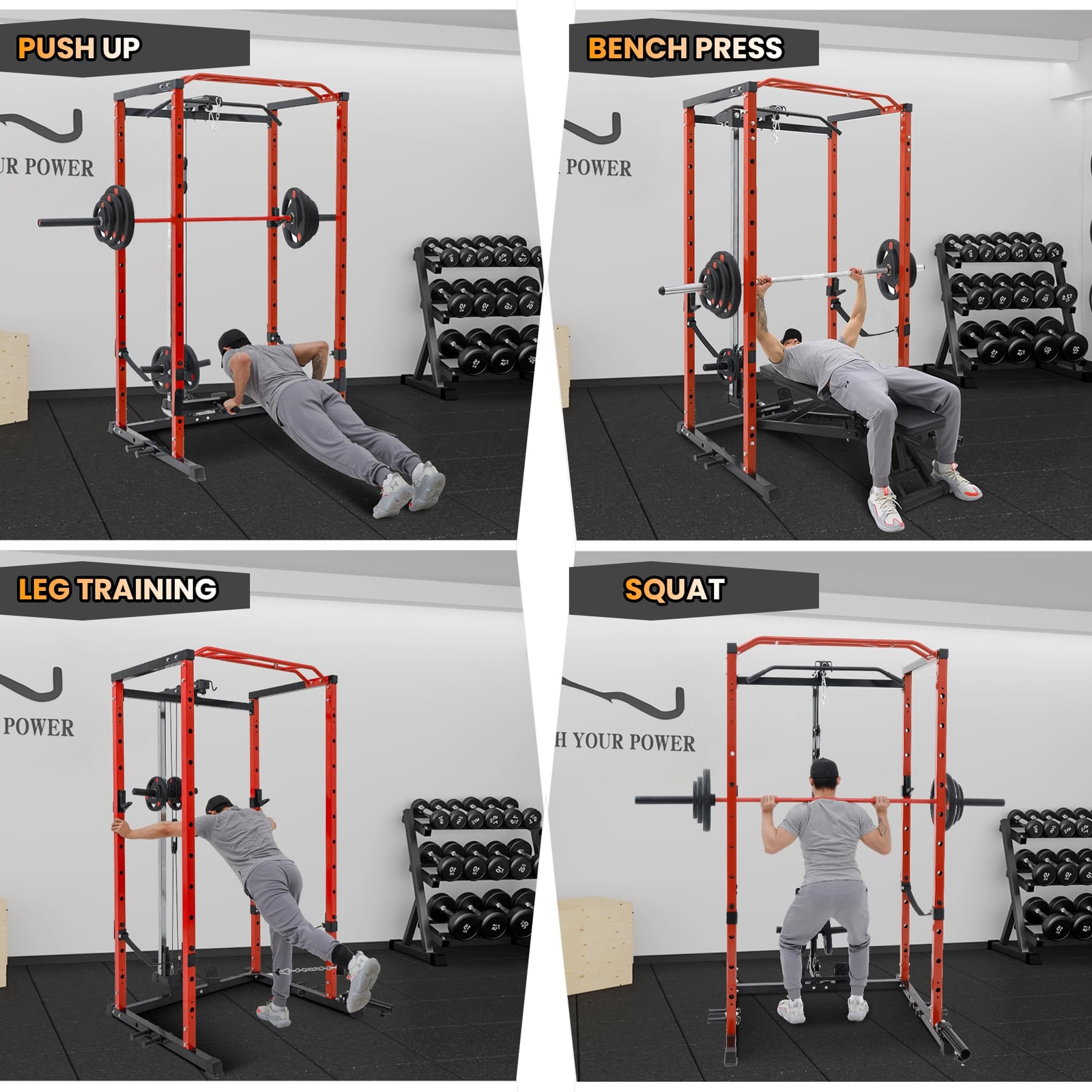 Power Cage Multi-Functional Power Rack with LAT Pulldown, Dip Bar, Weight Rack