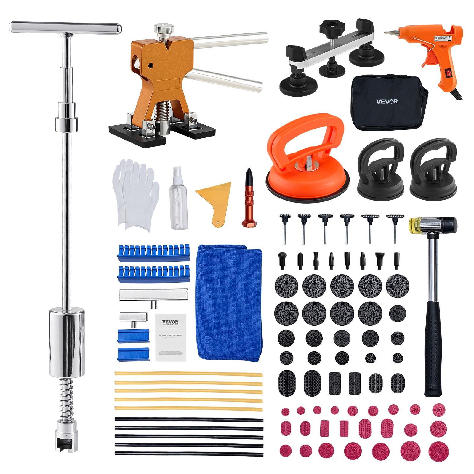 VEVOR Dent Puller Kit Car Body Bridge Lifter 100 PCS Paintless Hail Dent Remover