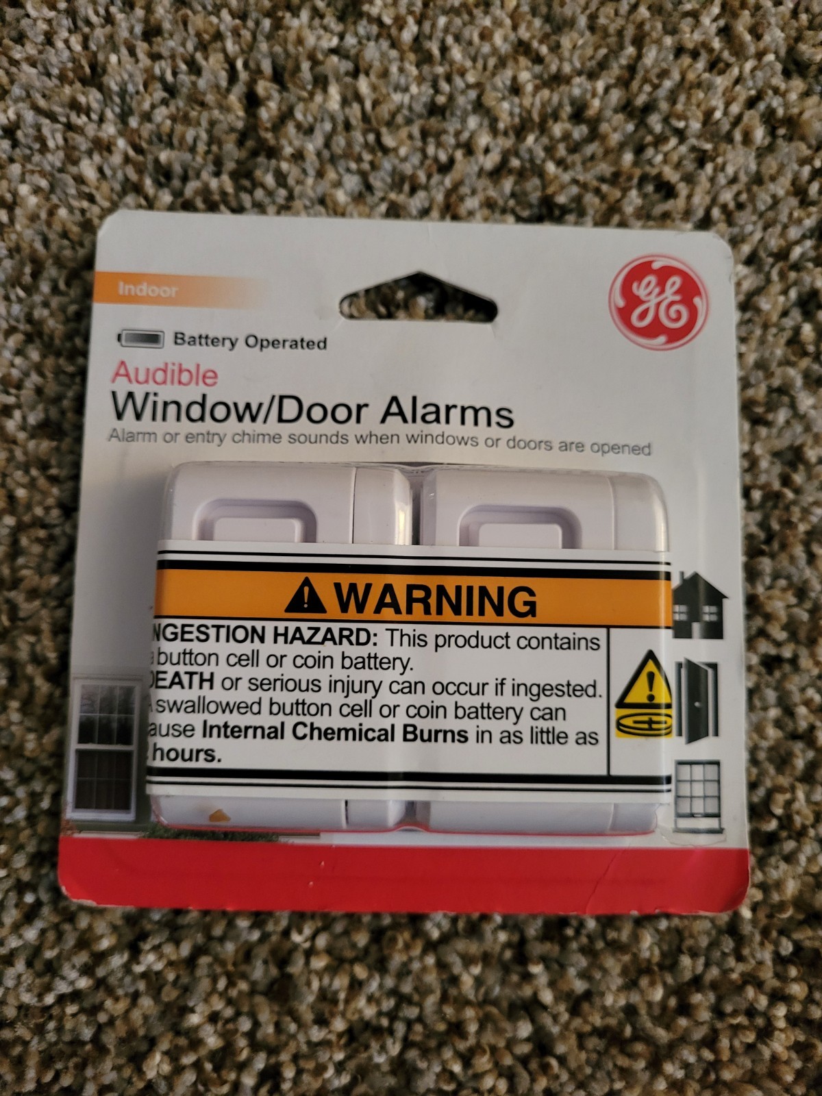 GE Battery Operated 120dB Wireless Window/Door Alarm 2 Pack, Model 45115