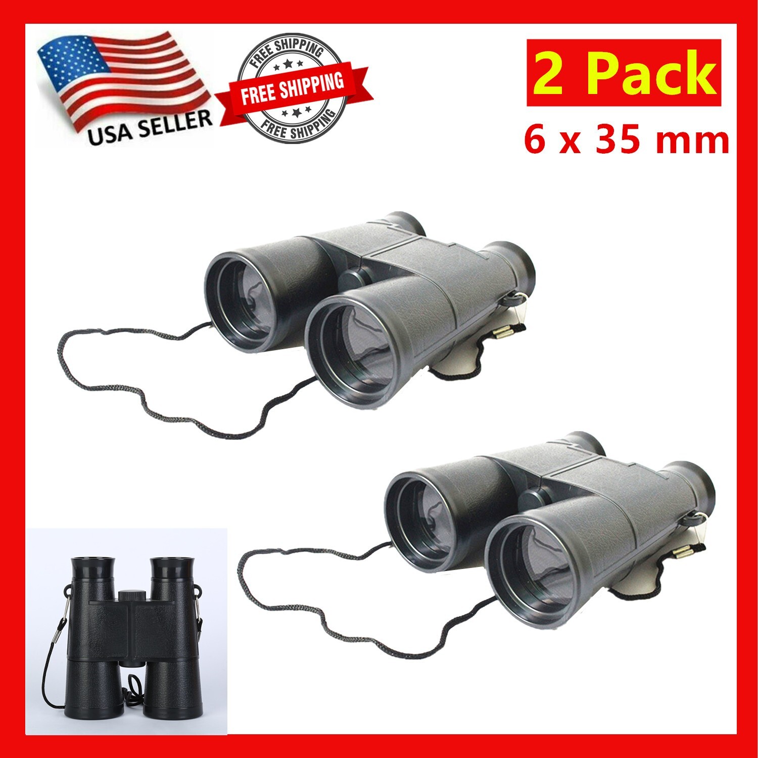 2 Pack of Binocular 6X35 Zoom Outdoor Travel Compact Folding Telescope Day/Night