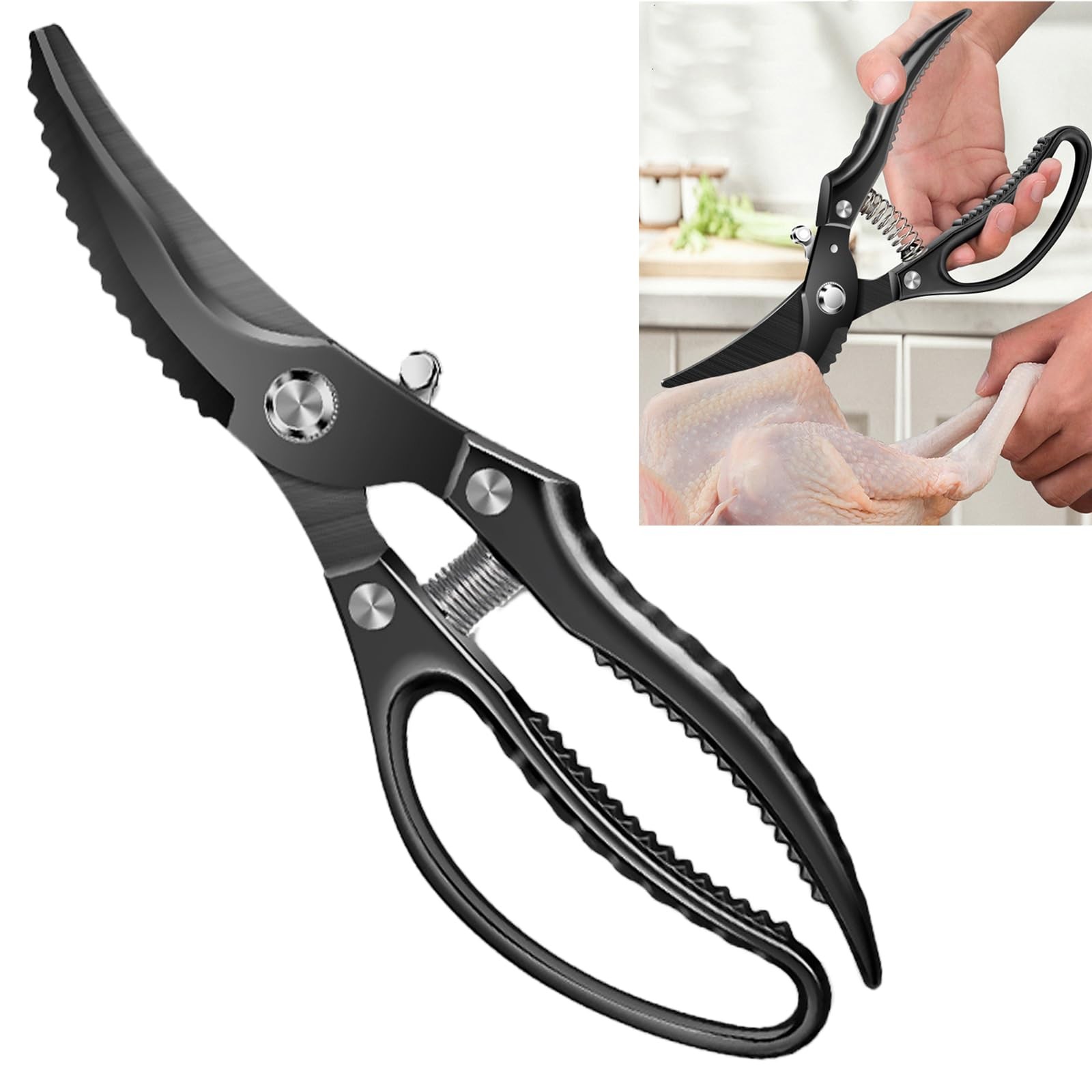 Heavy Duty Poultry Shears, Automatic Retractable Poultry Shears with Non-slip...